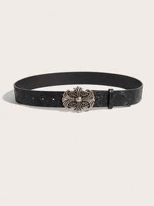 1件装 西式时尚百搭新款压花花卉男女通用休闲腰带，复古风 - 黑色 - 查看 6