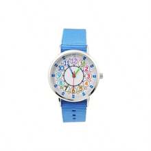 Analog Watch Learning Time Watch, First Watch Soft Cloth Strap, Read time Study Time Todder Watch, Kindergarten Learn Time Watches, Pink Watch Ages - 10, Azul/ Patchwork - inicial - Ver 1