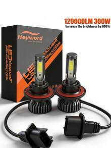 Heyword 2pcs LED Headlights, Compatible With H1, H4, H7, H11, 9005/HB3, 9006/HB4 Models, 30,000 Lumens Brightness, 300W Power, Can Be Used As Fog Lights. High And Low Beam Are Both White Bulbs, 6000K CSP Chip. Plug And Play, Easy Installation. - White - View 24