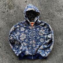 Women's Retro Washed Zip-Up Hoodie 2026 Autumn New Street Style Floral Zip-Up Jacket - Màu xanh lam - Xem 3