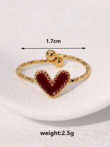 1枚不锈钢时尚黑白红珐琅心形戒指，适合女性日常佩戴和约会，情人节礼物 - 彩色 - 查看 2