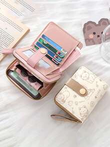 女士迷你钱包，可爱猫咪图案，小巧拉链零钱包，带多卡位和腕带 - 轻便易携，可装现金、身份证和硬币，大容量短款钱包，时尚可爱仿皮零钱包，适合日常使用、通勤上班，也是馈赠亲友的理想之选。 - 彩色 - 查看 6