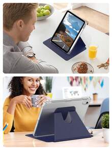 海军蓝保护套,内置笔槽,360°旋转翻转支架,高级防震,自动唤醒/睡眠,灵活视角 - 藏蓝色 - 查看 9