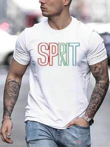 Men's Short Sleeve T-Shirt Y2K Streetwear Style - Vibrant 3D S Letter Print, Breathable Polyester Blend, Regular Fit Crew Neck, Casual T-Shirt For Parties, Shopping And Everyday Wear, Versatile Clothing, Fashionable Look, Comfortable Fabric - 白色 - 查看 1