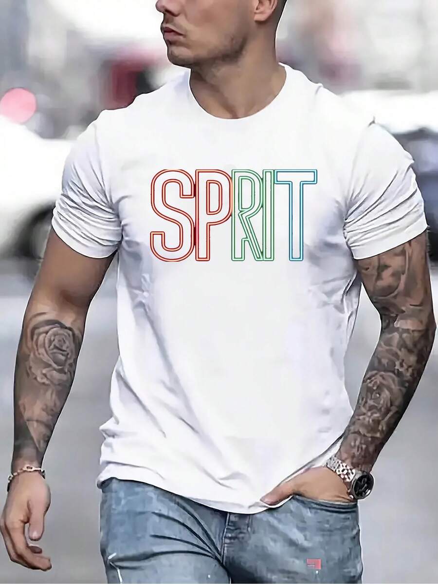 Men's Short Sleeve T-Shirt Y2K Streetwear Style - Vibrant 3D S Letter Print, Breathable Polyester Blend, Regular Fit Crew Neck, Casual T-Shirt For Parties, Shopping And Everyday Wear, Versatile Clothing, Fashionable Look, Comfortable Fabric - 白色 - 查看 1