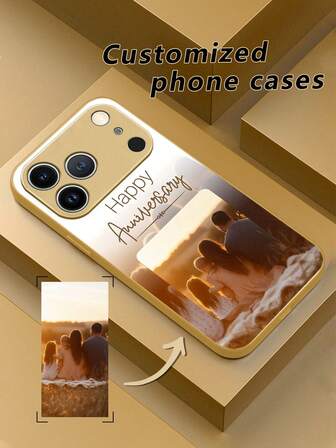 1pc Customized Anniversary Photo, Tempered Glass Back + TPU Soft Edge Material Phone Case Suitable For Samsung S24 Ultra/S25 Ultra And Apple 17 Pro Max/16 Pro Max/15 Pro/14 Plus/13 Pro/12 Pro Max/11/Xs Max/8/7/6 Plus, Can Be Used As Birthday Gift, For Girlfriend, Boyfriend Or Self-Use