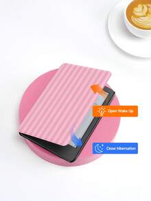 غطاء واقي بنمط مخطط وردي مناسب لأجهزة Kindle 2024، Kobo، Kindle NK 11/Kindle Kids Edition/Kindle Paperwhite 5، غطاء واقي للكتب الإلكترونية مع وظيفة الإيقاظ/السكون التلقائي، خفيف الوزن وملائم، يناسب جهاز القراءة الخاص بك بشكل مثالي، هدية عيد الحب