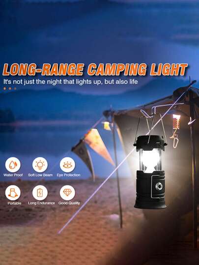 Bright LED Camping Lantern, Waterproof, Portable Emergency Light, Long Battery Life, Essential Lighting Gear For Camping And Adventure. Durable, Solar USB Rechargeable, Suitable For Home Emergency Lighting, Outdoor Camping And More.