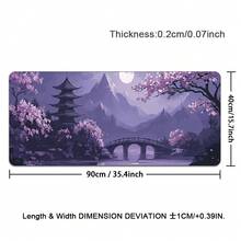 1pc Extra Large Gaming Mouse Pad - Non-Slip Rubber Base, Extra Long Desk Mat, Japanese Cherry Blossom Pagoda Pattern, Purple Background Watercolor Art Design, Suitable For Computer, Office, Office Decor, Artistic Design, Durable Material, Suitable For Office Workers - Purple - View 13