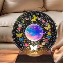 Butterfly Surrounded Floral Landscape, Planet Crystal Round Night Light, Dreamy Starry Sky, 3D Carved Atmosphere Lamp, Girly Heart Shaped, Bedroom Bedside Healing Night Light, Fairy Tale Style Desk Decor Lamp, Creative Gift For Girlfriend/Best Friend, Accompany You Strolling In The Romantic World Of Flowers, Butterflies And Starry Sky - Multicolor - View 12