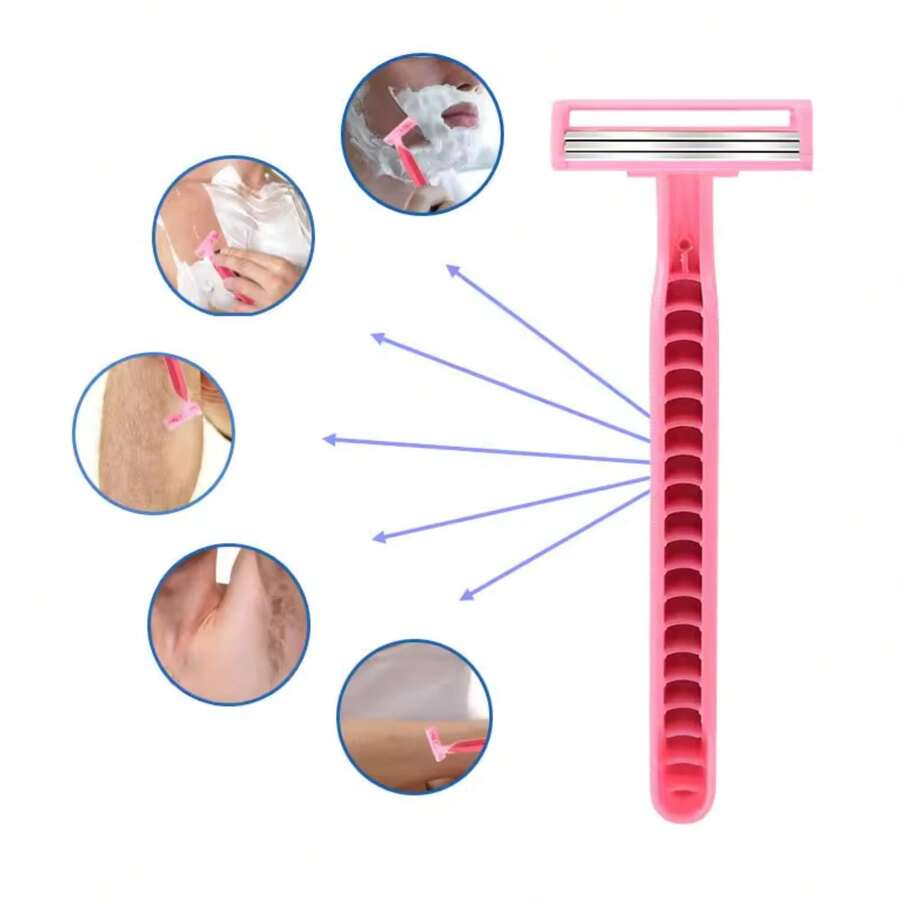 FD 3-Pack Disposable Manual Razor For Men, 5 Stainless Steel Blades - Full Body Shaving Set, Washable - Pink - View 1