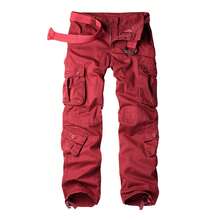 AKARMY Men's Casual Cargo Pants 850g Pants / 1 Pcs Pants / 100% Cotton Camo Pants Combat Work Pants With 8 Pockets(No Belt) - 酒紅色 - 查看 9