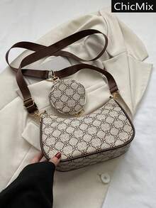 迷人、優雅、精緻度假、舊款便攜式幾何印花流浪漢包拉鍊帶零錢包適合青少年女孩女大學生、白領、菜鳥和白領完美辦公室、完美戶外、完美派對、舞會、晚餐、婚禮、工作、商務、通勤、女士包附一角錢袋