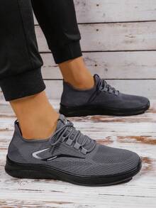 (Super Light And Super Breathable)Men Walking Shoes Ultra Lightweight Tennis Running Shoes Mesh Non-Slip Casual Comfortable Work Workout Athletic Sport Sneakers Breathable Black - Xám - Xem 3