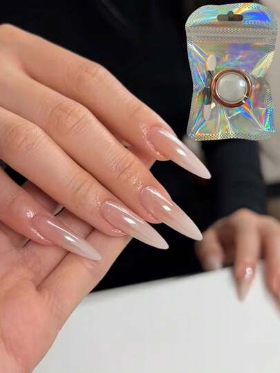 Nail Aurora 透明月光粉，珠光闪粉，打造闪亮美甲 - 可提亮任何颜色的底色，呈现铬光效果，美人鱼粉固体，魔镜，闪粉美甲，凝胶抛光颜料，海绵，附赠海绵刷