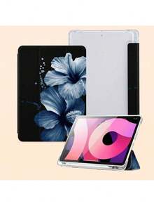 Blue Flower Pattern Tablet Protective Case, Compatible With Apple IPad 10.2 Inch, IPad Pro 2021/2020, IPad 9th/10th Gen, IPad 11 Inch 11th Gen 2025, Galaxy Tab A8 10.5 Inch  Matepad 10. , Anti-Drop, With Pen Slot, Support Sleep/Wake - 黑色A - 查看 2