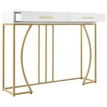 Console Table, Hallway Table With 2 Drawers, Lightweight Luxury Style Side Table, Sofa Table, 120x38x76 Cm, White/Gold - White - View 7