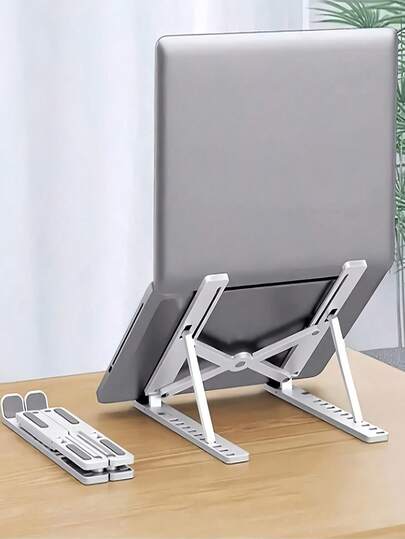 Soporte plegable para portátil, ajustable en altura con almohadilla de refrigeración, diseño ergonómico, almohadillas de goma antideslizantes, adecuado para portátil, tableta, libros, hogar, oficina, viaje, soporte multifuncional portátil y de tableta
