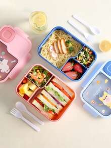 Bento Box, Lunch Box, School Lunch Box, Snack Box, Multi-Color Lunch Box, Lunch Box Set With Fork And Spoon, Lunch Box Bag, Lunch Bag, Microwave , Suitable For Home, Students, School, Office, Travel, Outdoor Picnic - Multicolor - View 5