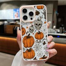 High-Quality Macaron Acrylic Magnetic Phone Case,Spooky Pumpkin & Skull Artwork Cell Phone Shell Design Magnetic Charging Phonecase Handy Case, Handy Cover For  11 12 13 14 15 16 17 17 Air 17 Pro 17 Pro Max Shock Resistant Protective Case - Negro - Ver 9