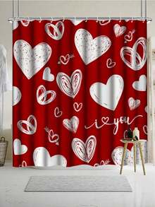 Bộ trang trí phòng tắm ngày lễ tình nhân, bao gồm rèm tắm bằng polyester dệt chống thấm nước theo chủ đề nghệ thuật, thảm tắm chống trượt, thảm hình chữ U, nắp bồn cầu và 12 móc - Bộ phụ kiện trang trí nhà họa tiết trái tim lãng mạn, kích thước 71x71 inch - Nhiều màu - Xem 17