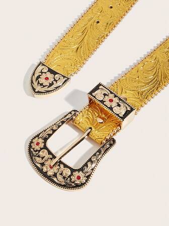 这款女士美式西部风格腰带采用银黑配色，饰以做旧金色金属设计，适合搭配长款连衣裙、牛仔衬衫和牛仔裤。完美适用于日常穿着、时尚造型、户外活动、度假、休闲运动、旅行、街头风、波西米亚风、复古风、秋季穿搭以及万圣节/秋冬季配饰。