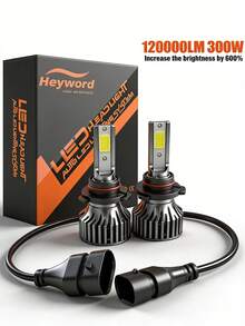Heyword 2pcs LED Car Headlights 9005 9006 H13 H11 H7 H4 H1 High/Low Beam Combo, 75,000 Lumens, 800% Brightness Increase, 6500K White Light, CANBUS, Quiet Fan, High Brightness COB CSP Chip, Plug And Play