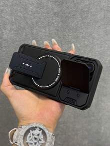 1pc Magnetic Invisible Camera Protector Bracket Phone Case, Compatible With IPhone 17 Pro Max Air 16 15 14 13 Pro Max Plus, Supports Wireless Charging, Hard PC Back Cover - Black - View 3