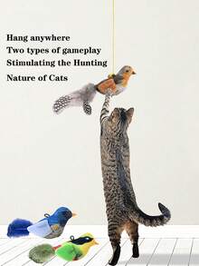 Giocattolo realistico per gatti a forma di uccello che cinguetta, giocattolo da appendere con piume resistente ai morsi, che si autoattiva, senza batterie richieste - Multicolore - Visualizzare 5