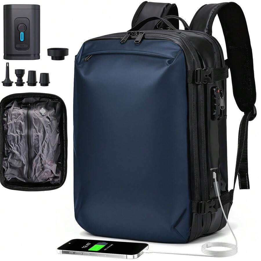 Travel Laptop Backpack, Expandable 30L-60L Vacuum Backpack, Waterproof Lightweight Business Rucksack, Wet Dry Separation, Fits 17.3 Inch Laptop - Dark Blue - View 1