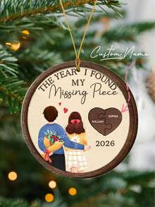 1/2pcs Customized Hanging Decor, Engraved Name, Wooden Heart Puzzle Pendant, "I Found The Missing Piece" Couples Design, Friendship Memorial Pendant, Couples Christmas Ornament, 2026 Newlywed Gift, Suitable For Christmas, Valentine's Day, Wedding, Birthday, New Year Decoration - Durable Best Friend Gift - Multicolor - View 4