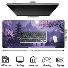 1pc Extra Large Gaming Mouse Pad - Non-Slip Rubber Base, Extra Long Desk Mat, Japanese Cherry Blossom Pagoda Pattern, Purple Background Watercolor Art Design, Suitable For Computer, Office, Office Decor, Artistic Design, Durable Material, Suitable For Office Workers - Purple - View 12