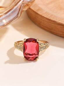 Anillo de compromiso de princesa romántico y lujoso con deslumbrante circonita cúbica cuadrada, adecuado para uso diario, fiestas, regalo de joyería para mamá, familiares, amigos, festividades - Multicolor - Ver 4