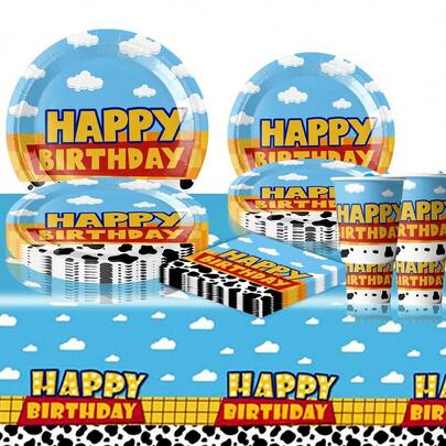 50/51/52pcs Disposable Tableware Set From Toy Brand, Includes 10 Dinner Plates, 10 Dessert Plates, 10 Paper Cups, 20 Napkins And 1 Tablecloth. Convenient Cutlery Set Suitable For Camping, Picnics, Garden BBQs, Weddings And Birthday Parties.