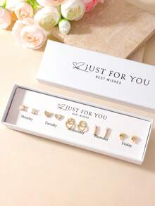 GEREIT 5 对/套时尚三叶草、蝴蝶结、心形锆石耳钉首饰套装，适合女性日常佩戴情人节、妈妈、母亲、母亲节、礼物