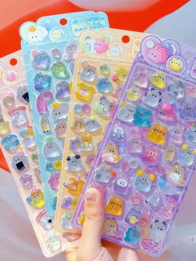 1张随机颜色高品质3D可爱贴纸 - 卡通热狗寿司泡泡贴纸，可爱迷你毛绒3D可重复使用贴纸，适用于剪贴簿、计划本、日记本、笔记本、笔记本电脑、手机壳、装饰（随机颜色产品）