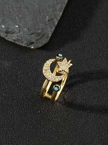 1pc Moon, Star & Eye Rhinestone Decor Adjustable Ring, Elegant & Shiny Jewelry Gift Suitable For Men & Women, Daily Wear & Festivals - Multicolor - View 5