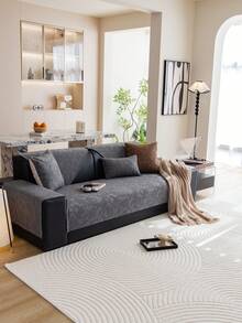 1pc Chenille Embroidered Wide Edge Sofa Cushion Cover, Luxurious High-End Sofa Slipcover, Deer Pattern, Anti-Slip Anti-Dust Anti-Scratch, Suitable For All Seasons, Living Room, Bedroom, Study, Club, Party, 1-4 Seater Sofa, L-Shaped Sofa - Grey - View 4