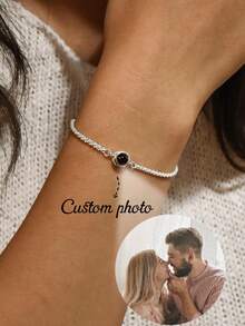 1件定制照片投影手链，三合一NK链手链，内置照片，不锈钢个性化照片投影记忆手链，圣诞节和情人节最佳礼物 - 水波鏈 - 查看 2