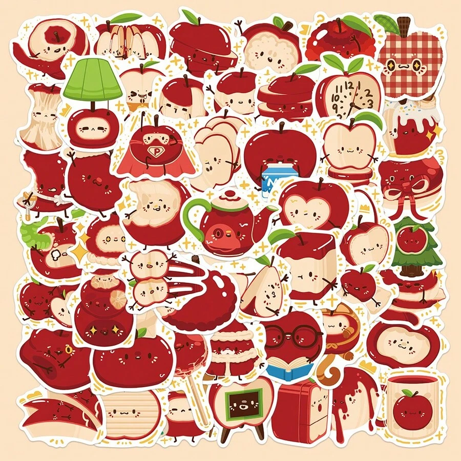 50pcs Apple Orchard Graffiti Stickers, Suitable For Holiday Decorations, Halloween, Christmas, Easter, DIY On Water Bottles, Skateboards, Etc. Vibrant Aesthetic Graffiti Set, Great For Journals, Scrapbooks, Party Supplies, Ideal For Winter, New Year - Multicolor - View 1