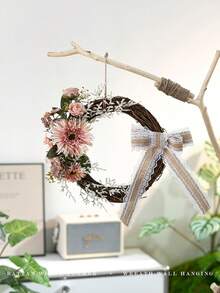 1 Set Romantic Retro Bohemian Style Artificial Rose Flower Wreath - Faux Floral Wall Hanging Decor, Valentine's Day Surprise Gift, Wedding Arch Backdrop, Restaurant Patio Decoration, Outdoor Camping Picnic Photography Prop, Reusable Silk Flower Garland, Suitable For Engagement Party, Living Room Decor, Romantic Aesthetic Home Party Essential - Multicolor - View 10