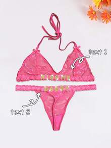 Custom Lace Transparent T-String Set, Custom Metal Letter Decoration Sexy Lingerie, Customized Rhinestone Letter Lace Sexy Lingerie Sequin Colorful Custom,Personalized,Unique,Customized Personalized Gifts For Men/Women,Lingerie,Panties,Underwear,Thongs Ideal Gifts For Her Girlfriend Living Room,Bedroom,For Anniversaries,For Birthdays,For Holiday,Dawg,Colorful,Cute,Adorable,Contracted,Funny,Custom,Unique,Customized,Personalized,Ideal Gifts For Him,Ideal Gifts For Her,Boyfriend,Girlfriend,Family,Friends,Her,Customized Women Sexy Lingerie And Costumes,Delicate Romance,Underwear & Sleepwear,Easy Comfort,Anniversary Gift, Valentine Gift, Birthday Gift, Wedding Gift - Pink - View 2