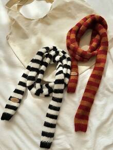 Sciarpa a maglia stile coreano con blocchi di colore e righe, sciarpa stretta e lunga, scalda collo lavorato a maglia stile Y2K, sciarpa decorativa versatile e stratificata stile giapponese (lettera casuale sull'etichetta) - Multicolore - Visualizzare 1