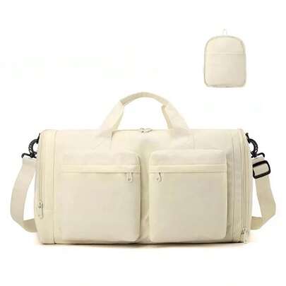 Foldable Travel Duffel Bag, Lightweight Luggage Bag With Shoes Compartment, Waterproof Multi-Partition Bag,Weekender Overnight Bag For Men & Women,Multi-Pockets Solid Color Baggage Bag,Dry Wet Separation Bag