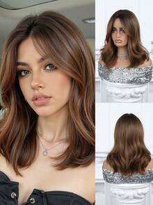Tóc giả xoăn gợn sóng dài vừa phải màu nâu 20 inch có mái, được làm từ chất liệu tổng hợp chịu nhiệt, phù hợp cho nữ, phụ kiện thời trang, quà tặng ngày lễ, thích hợp cho sử dụng hàng ngày, dự tiệc hoặc du lịch nghỉ lễ. - màu nâu - Xem 6