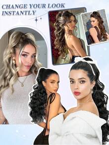 22英寸抽绳马尾假发，长款层次感卷曲波浪马尾假发，柔软合成纤维马尾，自然逼真，女士适用 - 彩色 - 查看 7