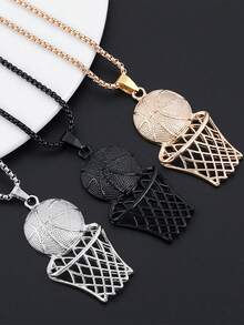 1pc Men's Hip-Hop Basketball & Hoop Shaped Pendant Necklace