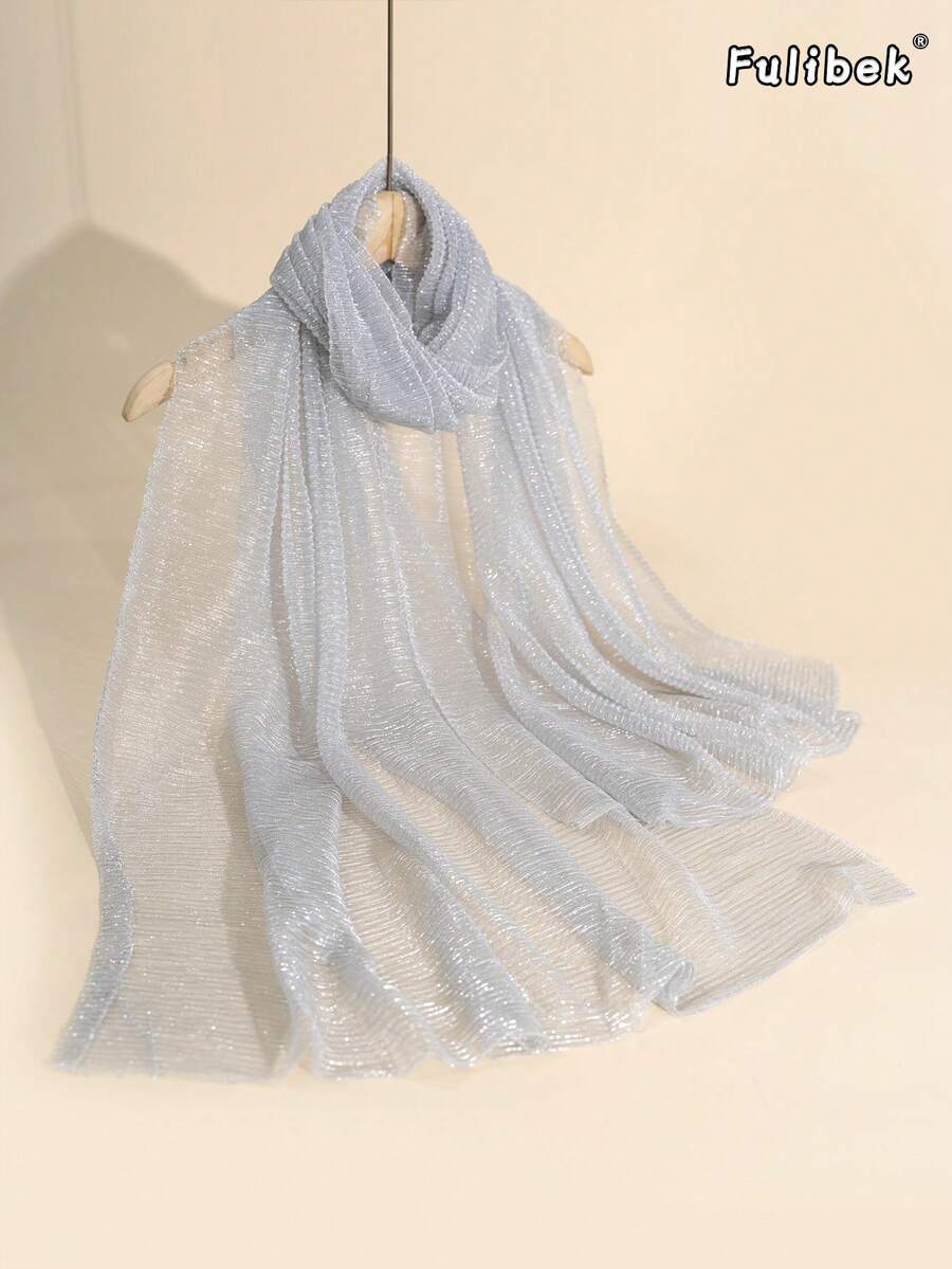 1pc Solid Color Polyester Shiny Scarf, Soft Shawl & Headscarf - Light Grey - View 1