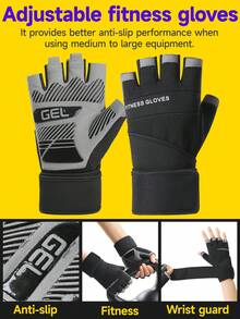 1 par de guantes sin dedos para fitness con soporte extendido de muñeca, palma antideslizante, unisex - Negro - View 1