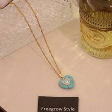 天然宝石心形微镶锆石吊坠项链，适合女士日常佩戴 - 金色 - 查看 18